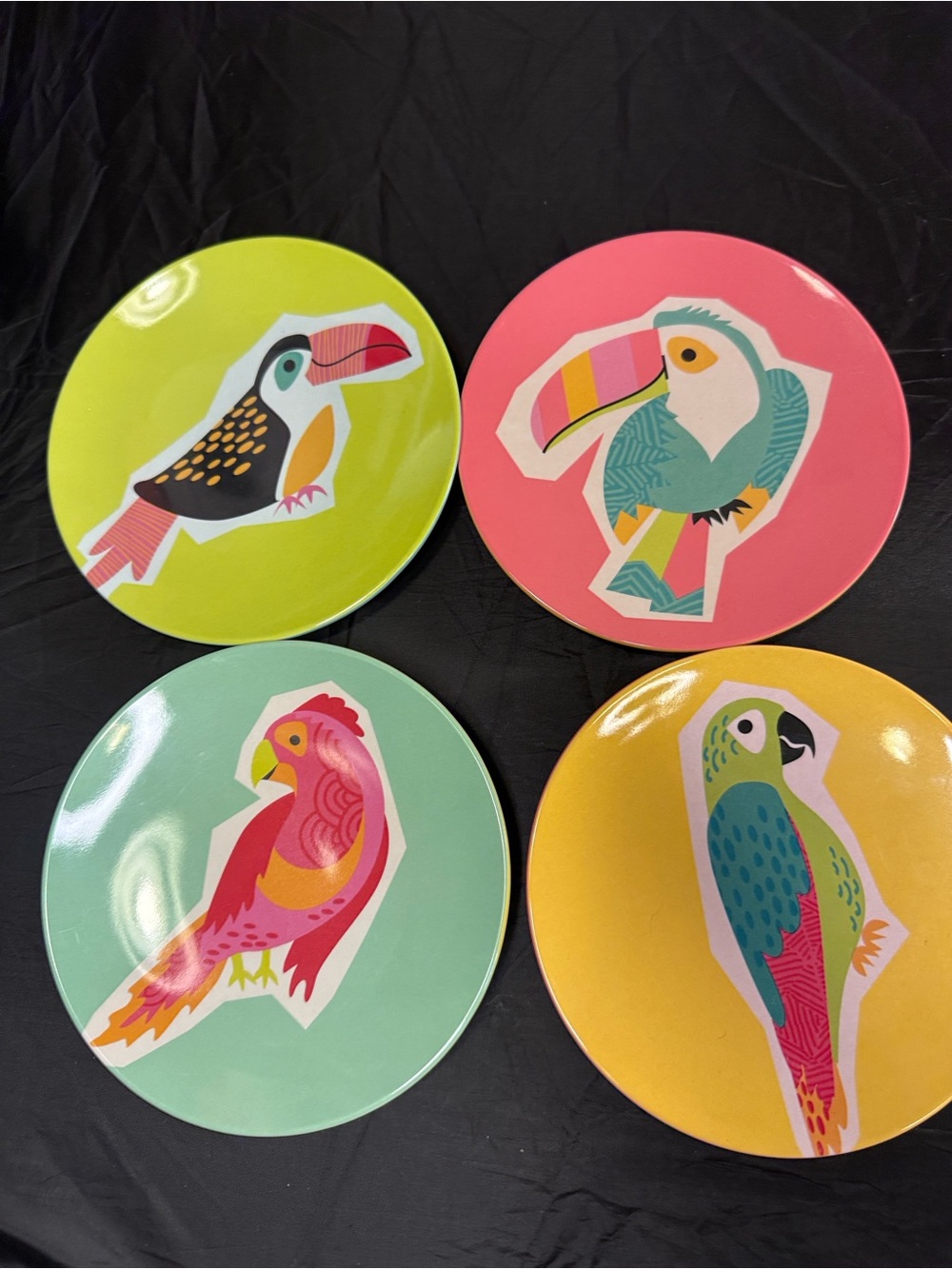 Colorful Parrot Bird Dinner Plates - Assorted Pink, Yellow, Green, Teal